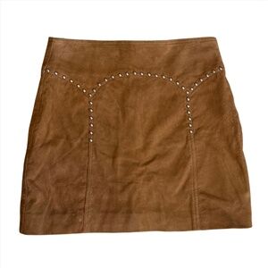 526. UNDERSTATED LEATHER Suede Brown Studded Mini Skirt $178 NWT Medium